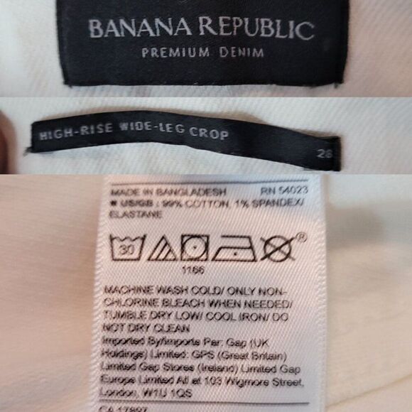 Banana Republic Premium Denim High-Rise Wide Leg Crop Jeans 28 White Frayed - Picture 3 of 9